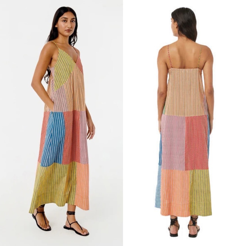 RHODE Nadia Maxi Dress Multi Stripe Patchwork Cotton Size 0 NWT - Picture 1 of 9
